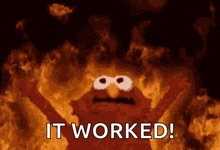 Elmo fire meme GIF for benchmark chaos in AI coding agent rankings