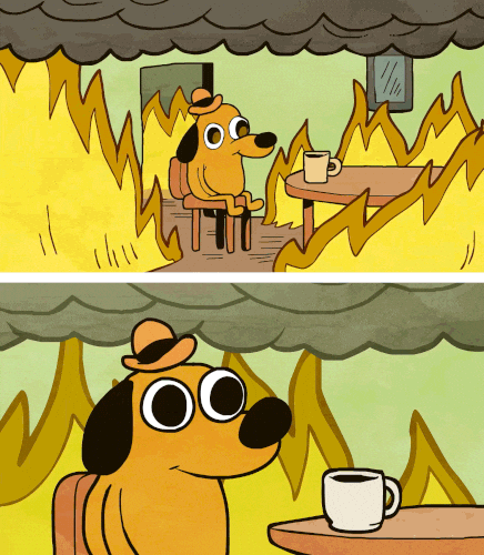 This Is Fine dog meme GIF representing teams dumping too much context into an AI agent and pretending the chaos is manageable
